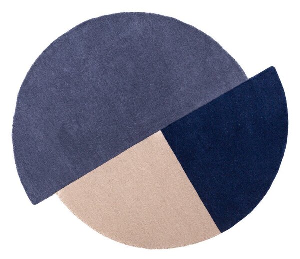 Син ръчно изработен вълнен кръгъл килим ø 150 cm Mia Segment – Flair Rugs
