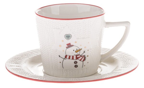 Бяла порцеланова чаша с коледен мотив 110 ml Snowman – Dakls