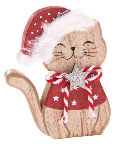 Дървена Коледна фигурка (височина 11 cm) Happy Cat – Dakls