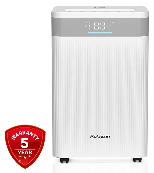Обезвлажнител Rohnson R-91620 ION, 330W, 4.5 l резервоар, подходящ за помещения до 120m², 2 скорости, йонизатор, капацитет 20 l/ден, бял