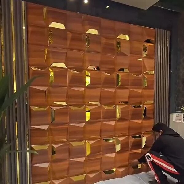 Reflectiva™ 3d Pvc огледален стенен панел 50 X 50 см - 8 броя, Дървесен ефект