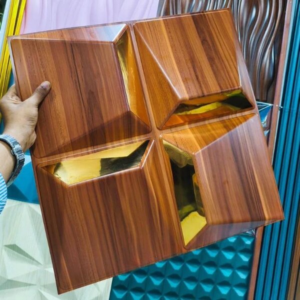 Reflectiva™ 3d Pvc огледален стенен панел 50 X 50 см - 8 броя, Дървесен ефект