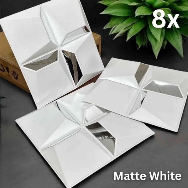 Reflectiva™ 3d Pvc огледален стенен панел 50 X 50 см - 8 броя, Матово бяло