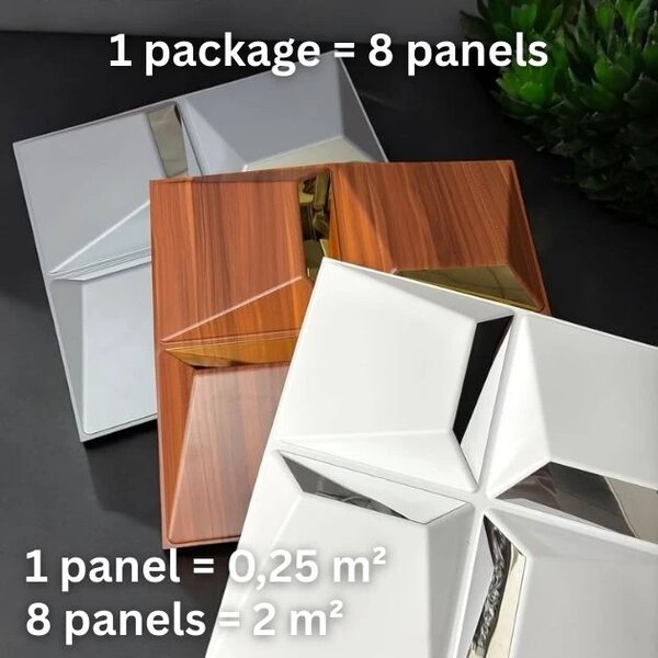 Reflectiva™ 3d Pvc огледален стенен панел 50 X 50 см - 8 броя, Дървесен ефект