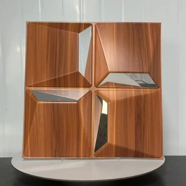 Reflectiva™ 3d Pvc огледален стенен панел 50 X 50 см - 8 броя, Дървесен ефект