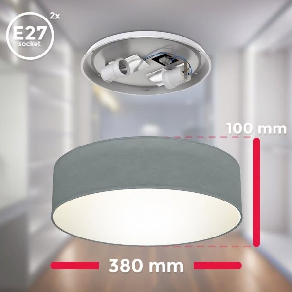 Таванно осветително тяло 2xE27/40W/230V, Ø 38 см, сиво