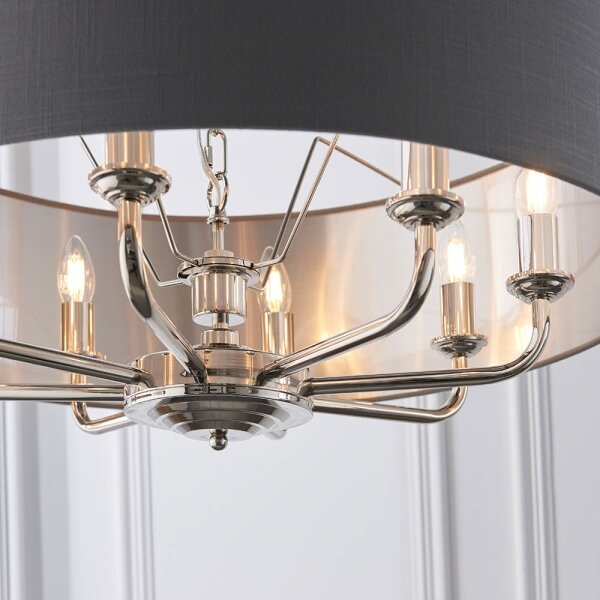 Endon 94415 - Пендел HIGHCLERE 8xE14/40W/230V сив/лъскав хром