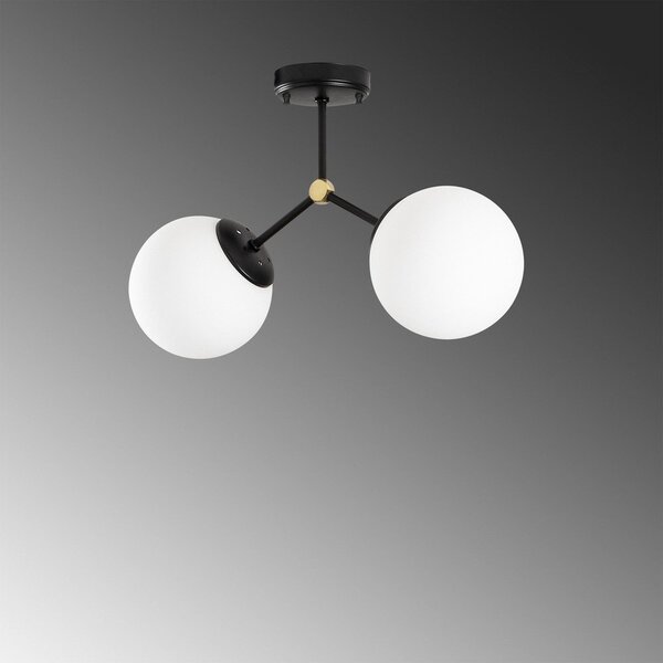 Черно-бял осветително тяло за таван със стъклен абажур 15x44 cm Damar – Opviq lights