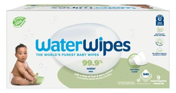 WaterWipes - К-кт 9x Мокри кърпички без съдържание на пластмаса Soapberry 60 бр. (540 pcs)