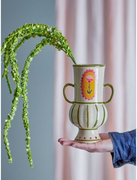 Бежова глинена ръчно рисувана ваза (височина 21 cm) Odina – Bloomingville
