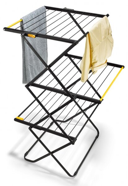 Сушилник за дрехи Joseph Joseph AirFrame™ 5000024, 16 м, 3 нива, Сгъваем, Заключващ механизъм, Удължени релси за дълги дрехи, Черен/жълт