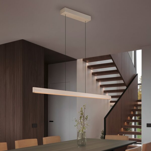 Trio Lighting LED висяща лампа Donegal, бежова, дължина 150 cm, CCT, Затъмняване, Бежов, Дневна/трапезария, Метал, Модерен