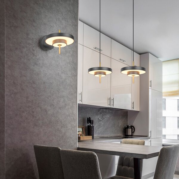 Trio Lighting LED стенна лампа Keaton, черно/златисто Ø 20 cm метал, CCT, Затъмняване, Черен, Дневна/трапезария, Метал