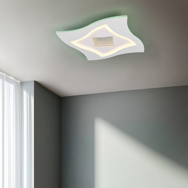 Trio Lighting LED плафон Klint, дължина 50 cm, бял мат, метал RGBW, Затъмняване, Бял, Дневна/трапезария, Метал, Модерен