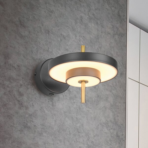 Trio Lighting LED стенна лампа Keaton, черно/златисто Ø 20 cm метал, CCT, Затъмняване, Черен, Дневна/трапезария, Метал