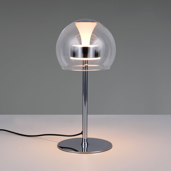 Trio Lighting LED настолна лампа Flynt, височина 35 cm, хромиран цвят, метал, CCT, Затъмняване, Металик, Дневна/трапезария, Метал, Модерен