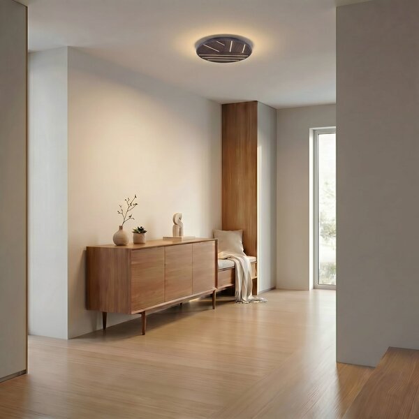 Lucande LED таванска лампа Orven, дърво, Ø 50 cm, с регулиране на яркостта, Затъмняване, Черен, Дневна/трапезария, Метал, Модерен