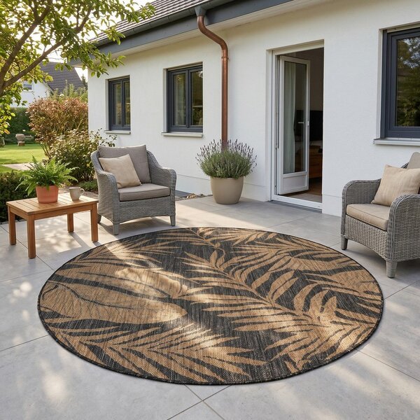 Черен/кафяв кръгъл килим за открито и закрито ø 160 cm Mira 1451 – Ayyildiz Carpets