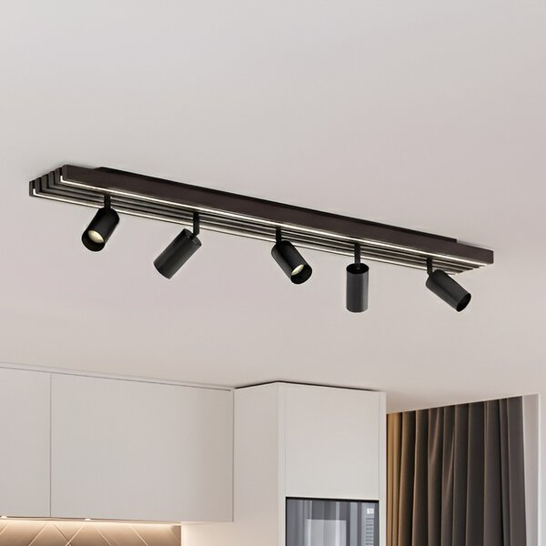 Lucande LED тавански прожектор Tiron, 5-крилен, 100 cm, дъб, Затъмняване, Дърво, Дневна/трапезария, Дървесина, Модерен