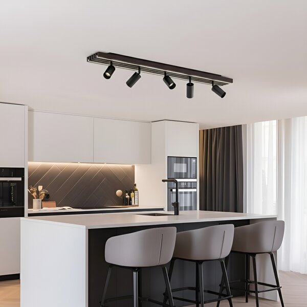 Lucande LED тавански прожектор Tiron, 5-крилен, 100 cm, дъб, Затъмняване, Дърво, Дневна/трапезария, Дървесина, Модерен