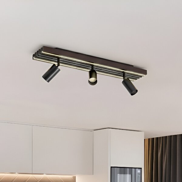 Lucande LED тавански прожектор Tiron, 3-крилен, 70 cm, дъб, Затъмняване, Дърво, Дневна/трапезария, Дървесина, Модерен