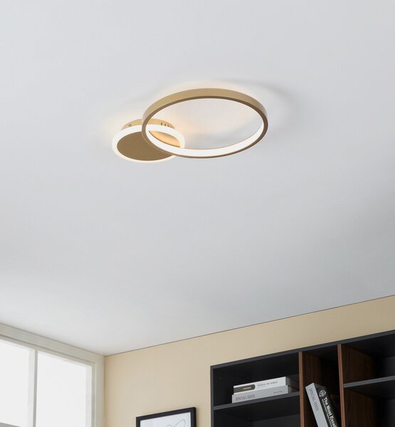 EGLO LED лампа за таван Gafares, златна, алуминий, 41 cm дистанционно управление CCT, Затъмняване, Злато / месинг, Дневна/трапезария, Метал, Модерен, Таван с много пламъци