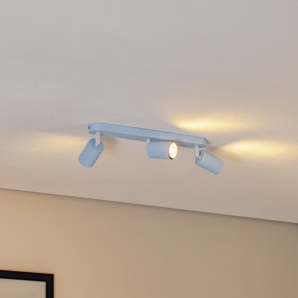TK Lighting Таванна лампа Livia, светлосиня, 52 см, 3-крилна, метал, GU10, Затъмняване, Син, Детска стая, Метал
