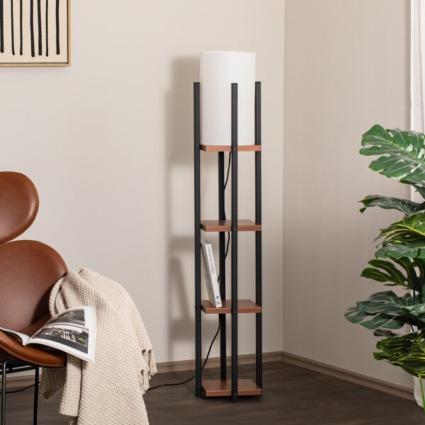 Opviq Стелаж за лампа Shelf, черен/меден, плат, височина 130 cm, E27, Черен, Дневна/трапезария, Метал, Модерен