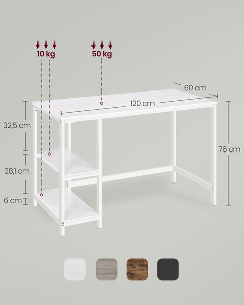 Бюро Vasagle бяло 120x60x75 см