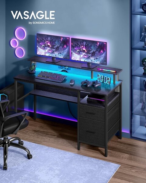 Бюро Vasagle Черно, LED, 2 USB-A, 55 x 135 x 90 см