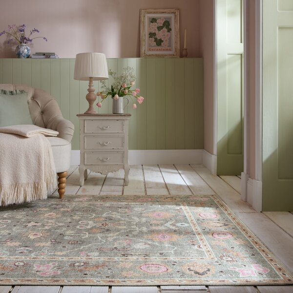 Килим пътека, Una Floral Washable Flair Rugs, зелен, 115x170 см