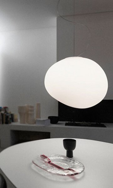 Foscarini Висяща лампа Gregg Grande, бяла, височина 40 см, Затъмняване, Бял, Дневна/трапезария, Стъкло