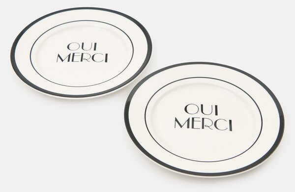 Sinsay - Керамични чинии с надпис Oui Merci 2 pack - многоцветен
