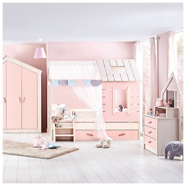 ЧЕКМЕДЖЕ ЗА ДЕТСКО ЛЕГЛО PINK HOUSE - 90 х 200 - РОЗОВО