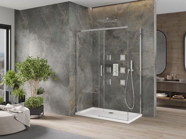 Mexen Omega раздвижна душ кабина 130 x 70 см, прозрачна, хром + поддушник Flat