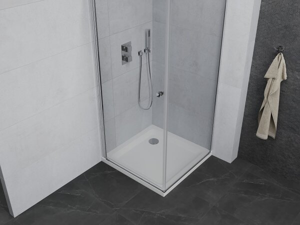 Mexen Pretoria отваряща се душ кабина 70 x 70 см, прозрачна, хром + корито Flat