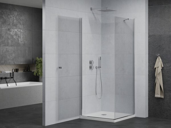 Mexen Pretoria отваряща се душ кабина 70 x 70 см, прозрачна, хром + корито Flat