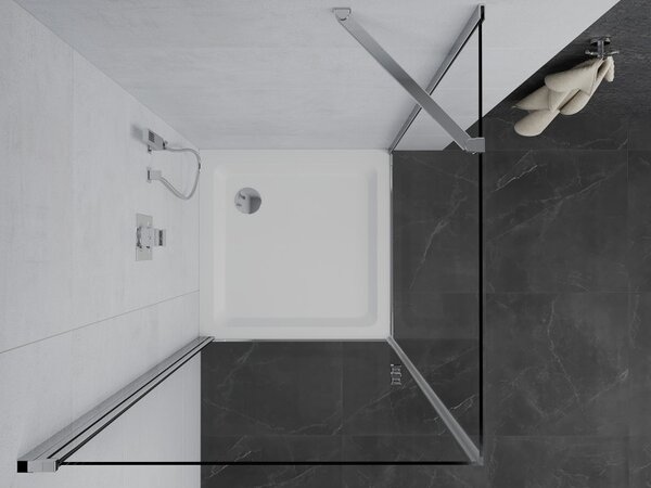 Mexen Pretoria отваряща се душ кабина 70 x 70 см, прозрачна, хром + корито Flat