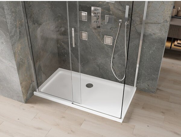 Mexen Omega раздвижна душ кабина 130 x 70 см, прозрачна, хром + поддушник Flat