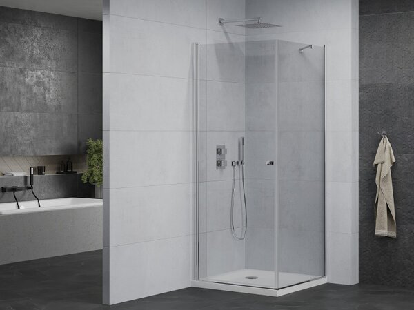 Mexen Pretoria отваряща се душ кабина 70 x 70 см, прозрачна, хром + корито Flat