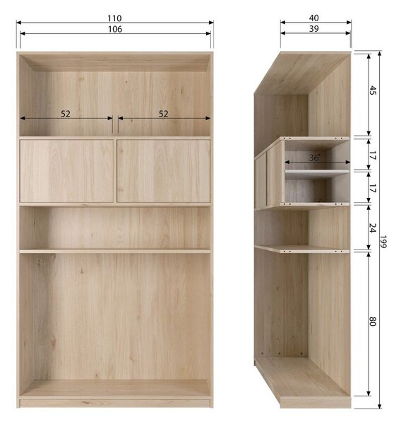 Модулна етажерка за книги с дъбов декор в естествен цвят 110x199 cm Modulair - vtwonen