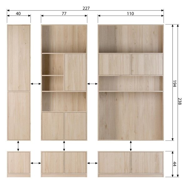 Модулна етажерка за книги с дъбов декор в естествен цвят 110x199 cm Modulair - vtwonen