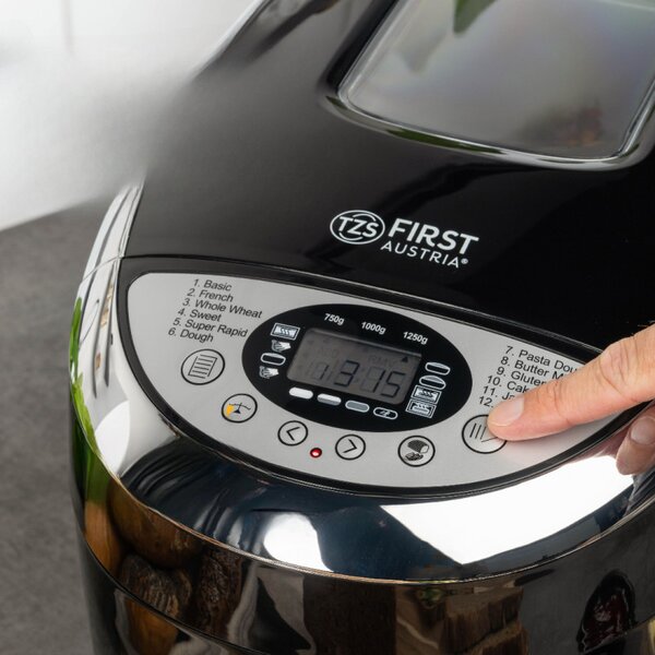 Хлебопекарна FIRST FA-5152-3-BA, 850W, 1.25 кг, 12 програми, Таймер, Незалепващо покритие, Черен/инокс