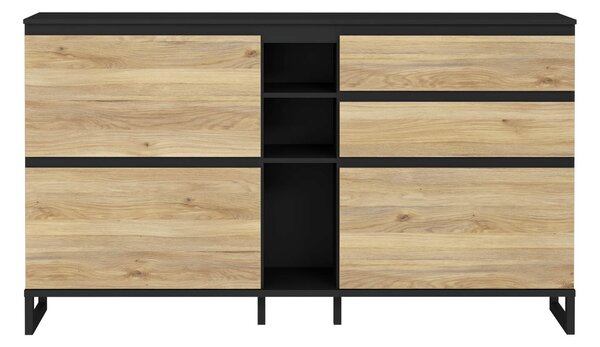 Шкаф за обувки SEVENTEEN, 174.8/99.3 см, черно/дъб маувела