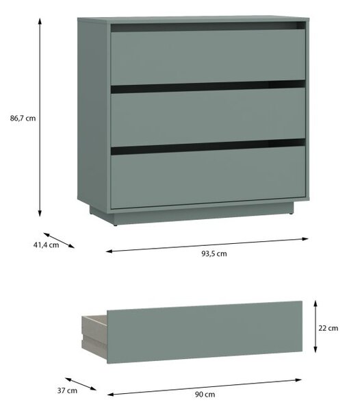 Скрин с 3 чекмеджета TWENTY ONE, 93.5/86.7 см, салвия