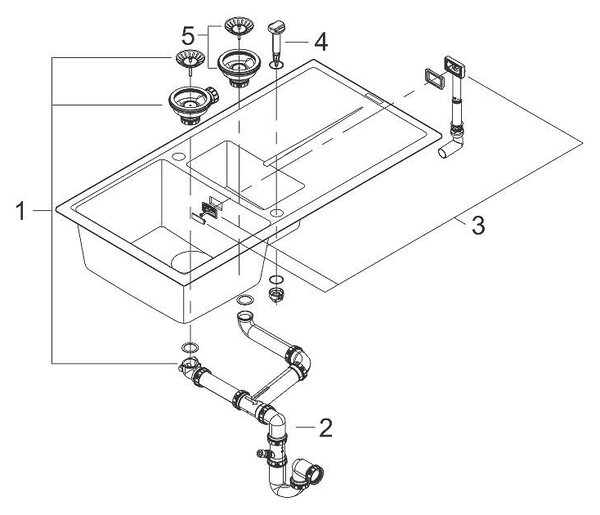 Grohe K400 Композитна кухненска мивка с отцедник, 1000 x 500 mm, двукоритна, черен гранит