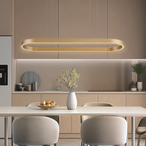Lucande Smart LED висящо осветление Melinay, злато, CCT, Tuya, Затъмняване, Злато / месинг, Дневна/трапезария, Алуминий, Модерен