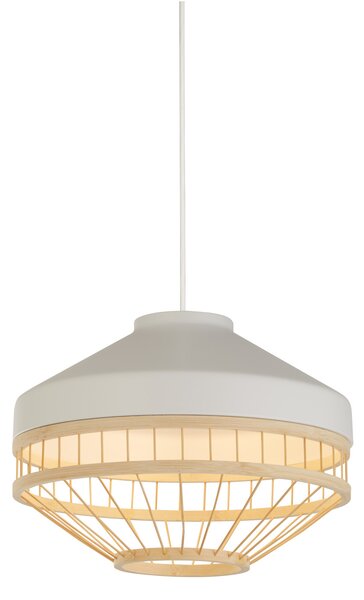 Searchlight Висяща лампа Lanya, бяла, стомана/бамбук, Ø 30 cm, E27, Затъмняване, Дърво, Дневна/трапезария, Бамбук, Скандинавски