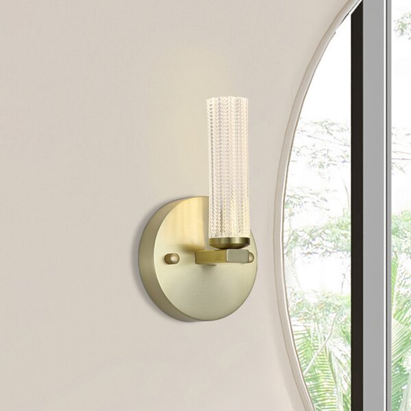 Searchlight LED стенна лампа за баня Aberdeen, височина 24 cm, метал в цвят месинг, Затъмняване, Злато / месинг, Баня, Метал