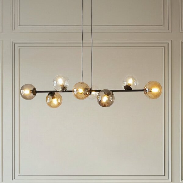 EMIBIG LIGHTING Висяща лампа Glassy, 8-светлинна, черна, графит/кехлибар/прозрачна, Затъмняване, Черен, Дневна/трапезария, Стъкло, Модерен, Глобус